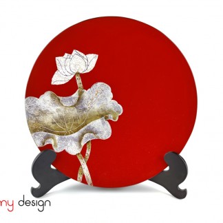 Red round lacquer dish attached with eggshell lotus 30 cm( not included with stand)